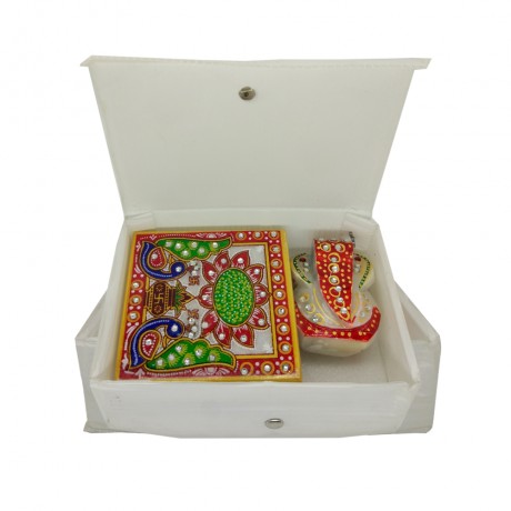 Meenakari Work Lord Ganesh Marble Pooja Chowki